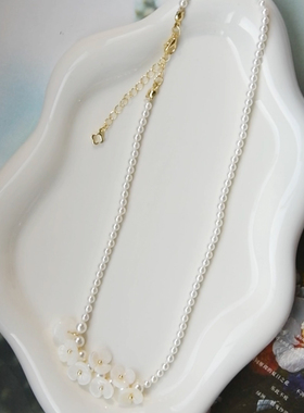 珍珠花朵项链高级感法式