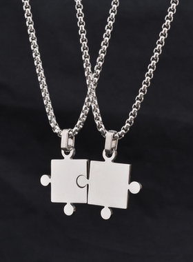 嘻哈拼图情侣项链纪念款男女方块拼接吊坠个性2合1个性百搭配饰品