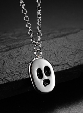 日韩幽灵鬼钛钢不掉色项链男潮ins嘻哈个小众设计吊坠男毛衣链