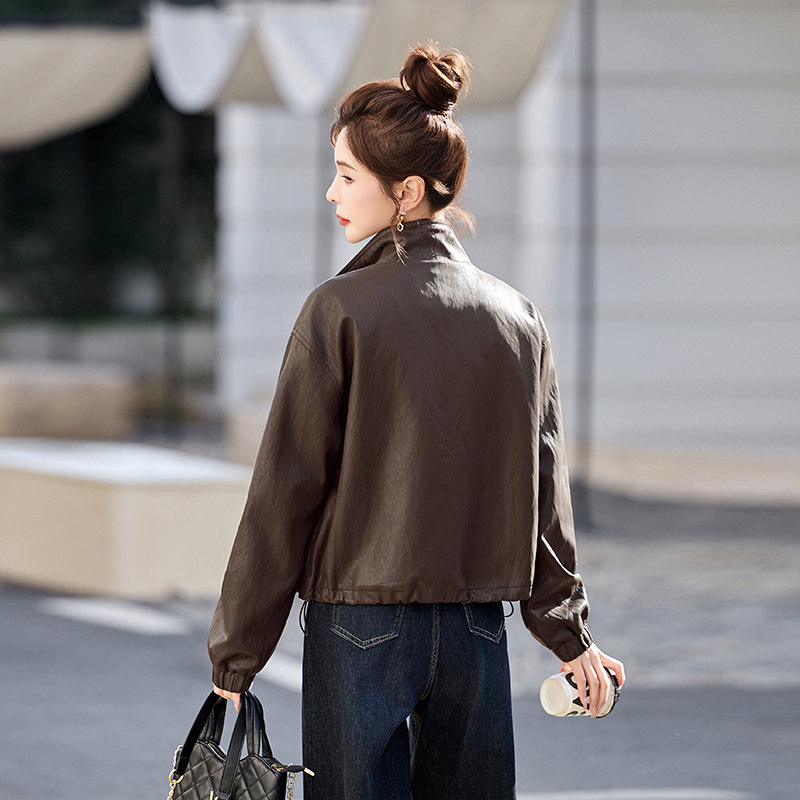 咖色短款皮衣外套女2026年春季新款小个子高级感立领巨好看的夹克,淘宝优惠券,粉丝福利购,淘宝优惠卷