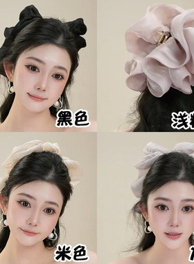 超大号珠光纱裙摆抓夹饱满后脑勺增发量盘发夹女显脸小鲨鱼夹头饰