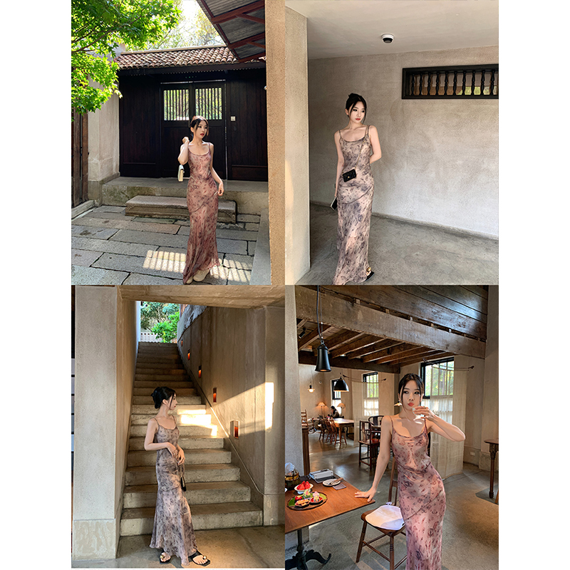 张只只原张公子STUDIO度假风晕染蝴蝶裙女夏慵懒吊带裙茶歇连衣裙