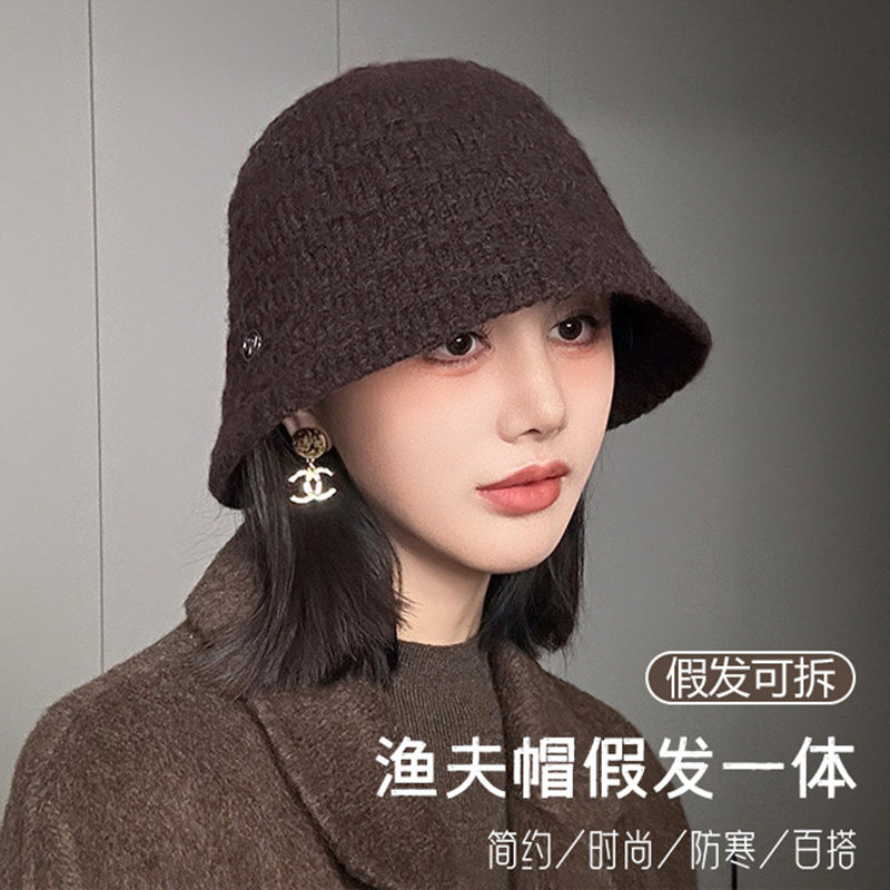 可拆卸帽子假发秋冬新款帽子假发一体女时尚减龄妈妈渔夫帽全头套,淘宝优惠券,粉丝福利购,淘宝优惠卷