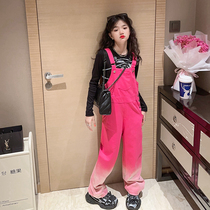 Girl Back Belt Pants Autumn Clothing 2023 New Ocean Gas Children Jeans Spring Autumn Girls Great Childrens Nets Red Fried Street Suits