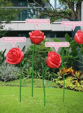 玻璃钢巨型仿真玫瑰花雕塑网红打卡墙面装饰商场不锈钢花朵摆件品
