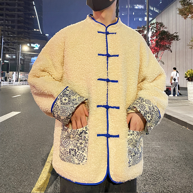 中国风复古盘扣羊羔毛男宽松棉服 腓尼基秀禾服