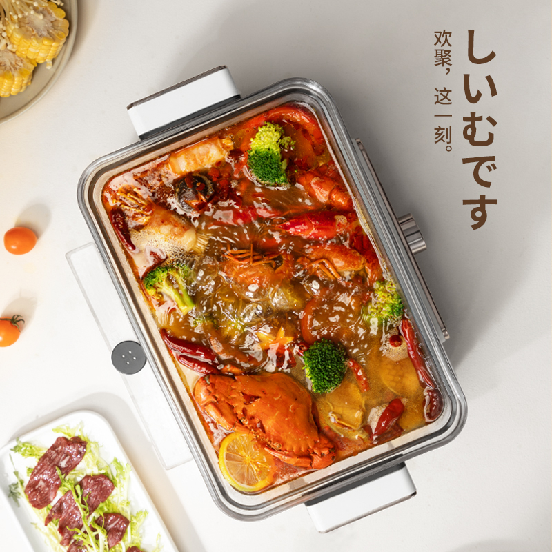 日本石崎秀儿玻璃电蒸锅家用多功能一体蒸汽锅6L大容量料理锅火锅