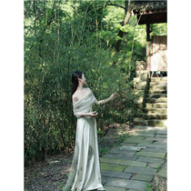 New Chinese qipao dress with dress 2023 female new national wind lined with shoulder morning gown mesh yarn splicing superfairy hanging band dress