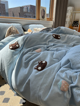 Small Red Book Recommendation Ins Waffag Blue Embroidered Small Bear Coral Suede Milk Flannel Warm four sets of women