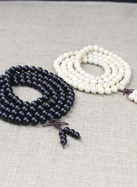 黑檀木手串颗佛珠手链文玩木串香樟木男女情侣手饰品黑白双煞