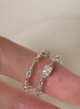 zoozmini戒指两件套女链条方钻食指戒小众设计感气质个性简约指环