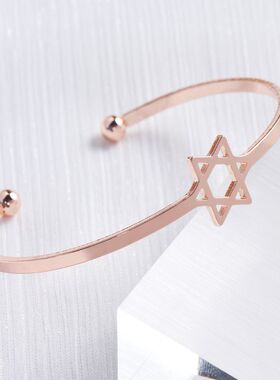 新款钛钢六芒星手镯ins简约五角星手环开口设计女手饰品