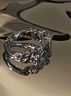 不规则凹凸纹理指环冷淡风高级感暗黑个性轻奢小众男潮可调节戒指