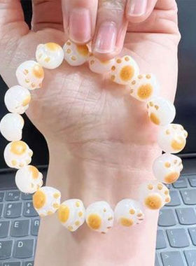 可爱炭烧猫爪菩提根子手串紫色小猫爪绕指柔盘玩手链学生礼物