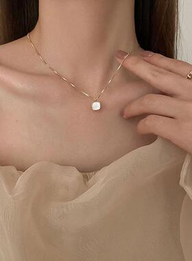 轻奢仿贝壳毛衣项链女小众设计感百搭简约锁骨链ins风饰品颈链