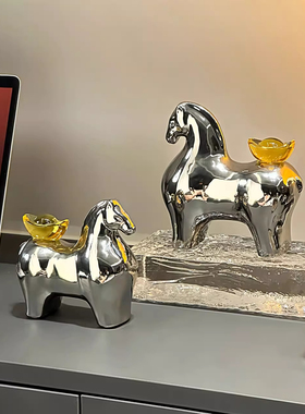 现代简约马上有钱摆件招财客厅酒柜轻奢高档高级感装饰品开业礼物