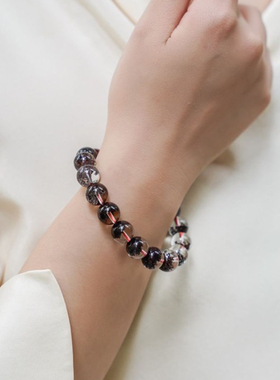 天然红幽灵水晶巴西招财透明手链