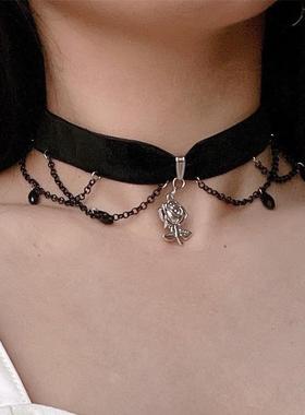 西装吊带裙子配饰女夏季装饰项链女士潮品黑色锁骨链choker禁欲系