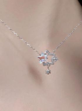 琉璃双子星项链小众闪耀星星镂空锁骨链