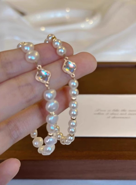 奥特莱斯折扣店清仓捡漏18K珍珠四叶草手链outlets女配饰