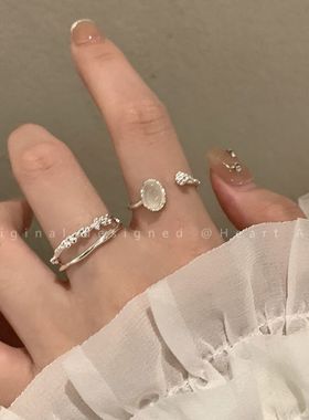 月光石素圈开口戒指女生轻奢小众设计高级感可调节装饰食指戒配饰