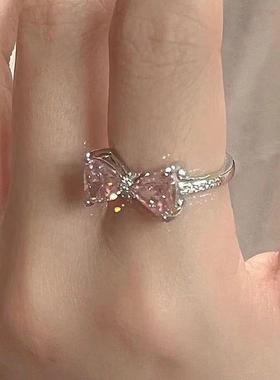 儿童小孩子钻石粉色宝石水晶戒子公主女孩礼物尾戒女童蝴蝶戒指女