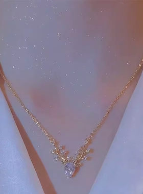 轻奢锆石一鹿有你项链女时尚百搭锁骨链2024新款潮小麋鹿网红吊坠