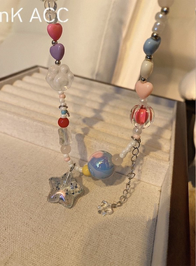 糖果流星彩色串珠项链女小众设计感网红多巴胺配饰品甜酷辣妹颈链