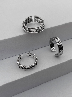复古简约套装戒指女嘻哈ins男潮网红时尚个性小众设计开口食指环