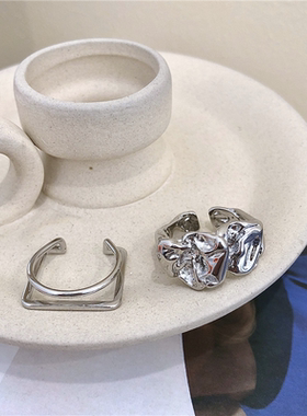 褶皱食指开口戒指女韩国色小众设计ins潮冷淡风高级时尚个性