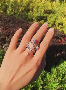 蛇形戒指女托帕石时尚个冷淡风男士轻奢开口可调节戒指高级