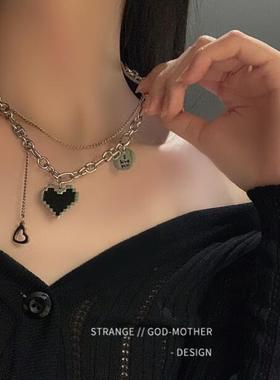轻奢小众设计双层叠带黑色爱心项