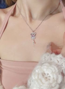 美到失语!粉钻爱心魔法棒项链女气质锁骨链轻奢小众