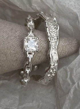 闪亮小方钻锡纹戒指女轻奢小众设计高级感简约时尚百搭开口指环