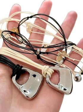 2026小众手工编织肌理锁包吊坠锁骨链项链叠戴编绳天然碎石双层长