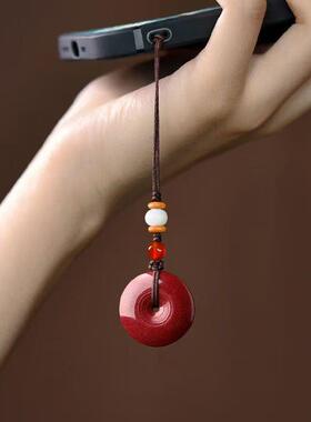 2026原矿朱砂紫金砂回纹平安扣吊坠钥匙扣手机链本命年男女款项链