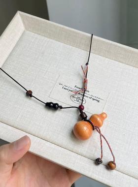 2026新中式天然文玩葫芦木珠挂脖吊坠项链小众设计感个性高级感饰