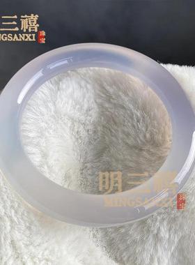 2026天然白玉髓玛瑙手镯女白冰种10MM胖圆条玉髓镯子荔枝冻荧光玉