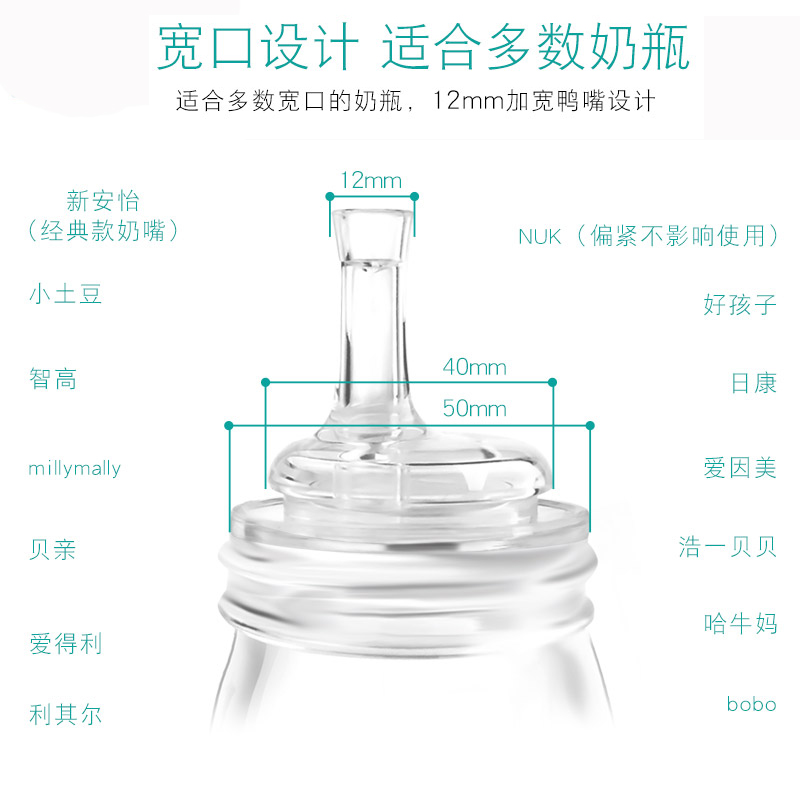 适用贝亲奶瓶通用吸嘴头宽口径nuk变学饮杯吸管组替奶嘴转换器头