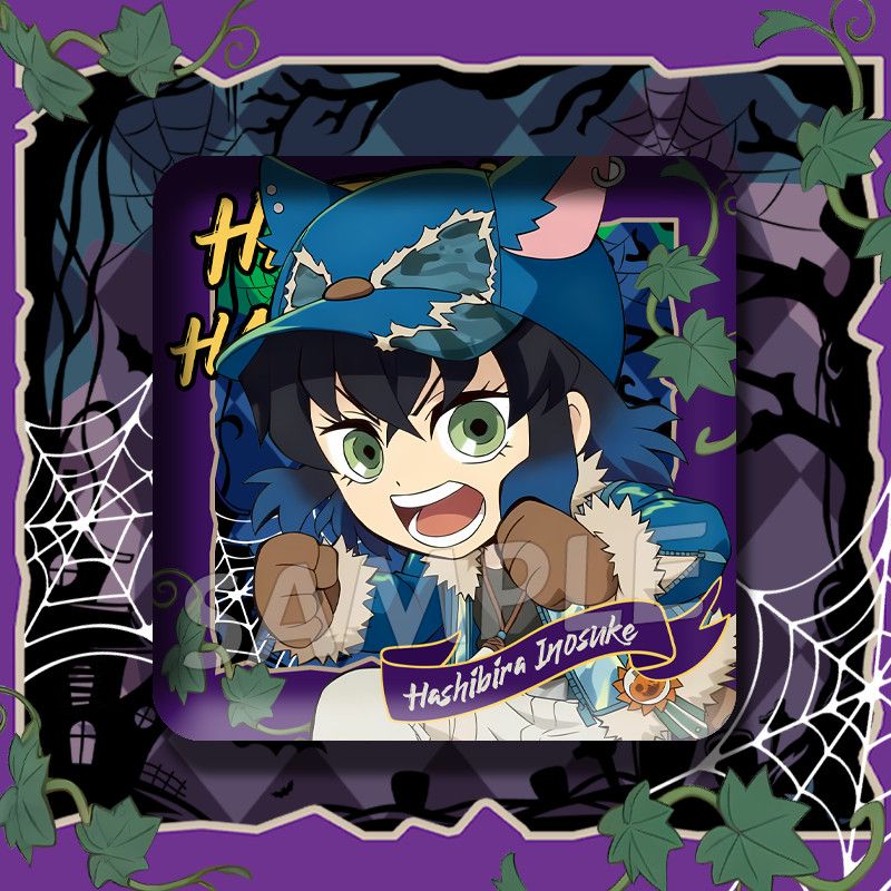 鬼灭之刃动漫万圣节富冈义勇时透无一郎蝴蝶忍周边正方形双闪徽章 - 图0