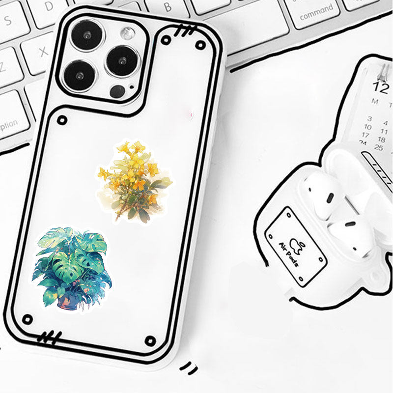 50张水彩画风植物贴纸卡通ins风创意鲜花装饰手机壳行李箱贴画ipad手账素材,淘宝优惠券,粉丝福利购,淘宝优惠卷