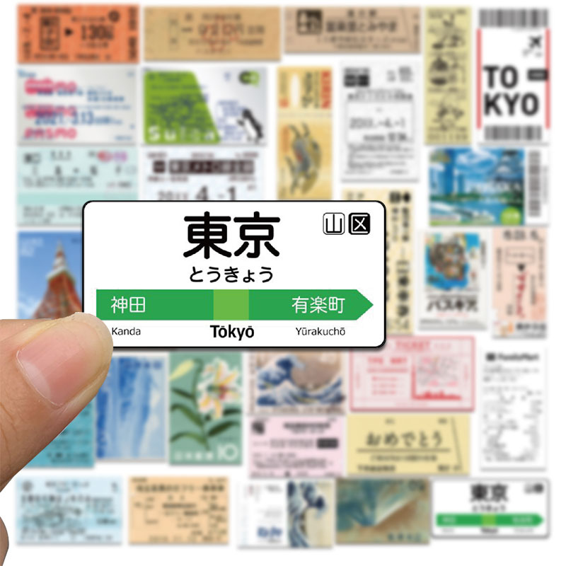 60张日文旅行贴纸登机机票行李箱笔记本手机壳电脑ipad防水贴画 - 图1