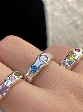 Korean Opal Irregular Rings Pink Zircon Natural Stone Girl W