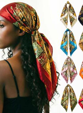 Fashion Square Silk Scarf Women Luxury Brand Satin Print Hij
