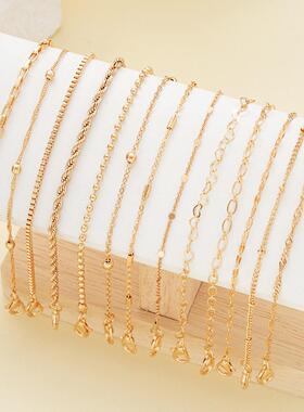 13 piece gold bracelet set跨境爱心麻花圆珠炼条金色手炼13件套