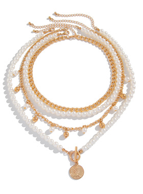 欧美跨境甜酷仿珍珠串珠叠戴项链