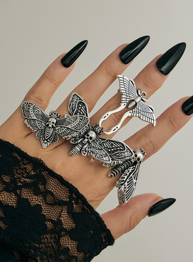 欧美跨境创意万圣节骷髅头蝴蝶戒