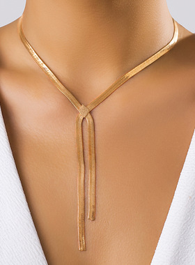 欧美跨境饰品嘻哈简约蛇骨链锁骨链chocker 法式小众金属链条项链