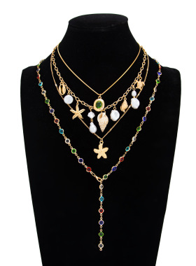 欧美跨境海洋风海星海螺吊坠项链