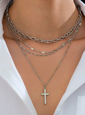 欧美跨境简约金属十字架吊坠项链